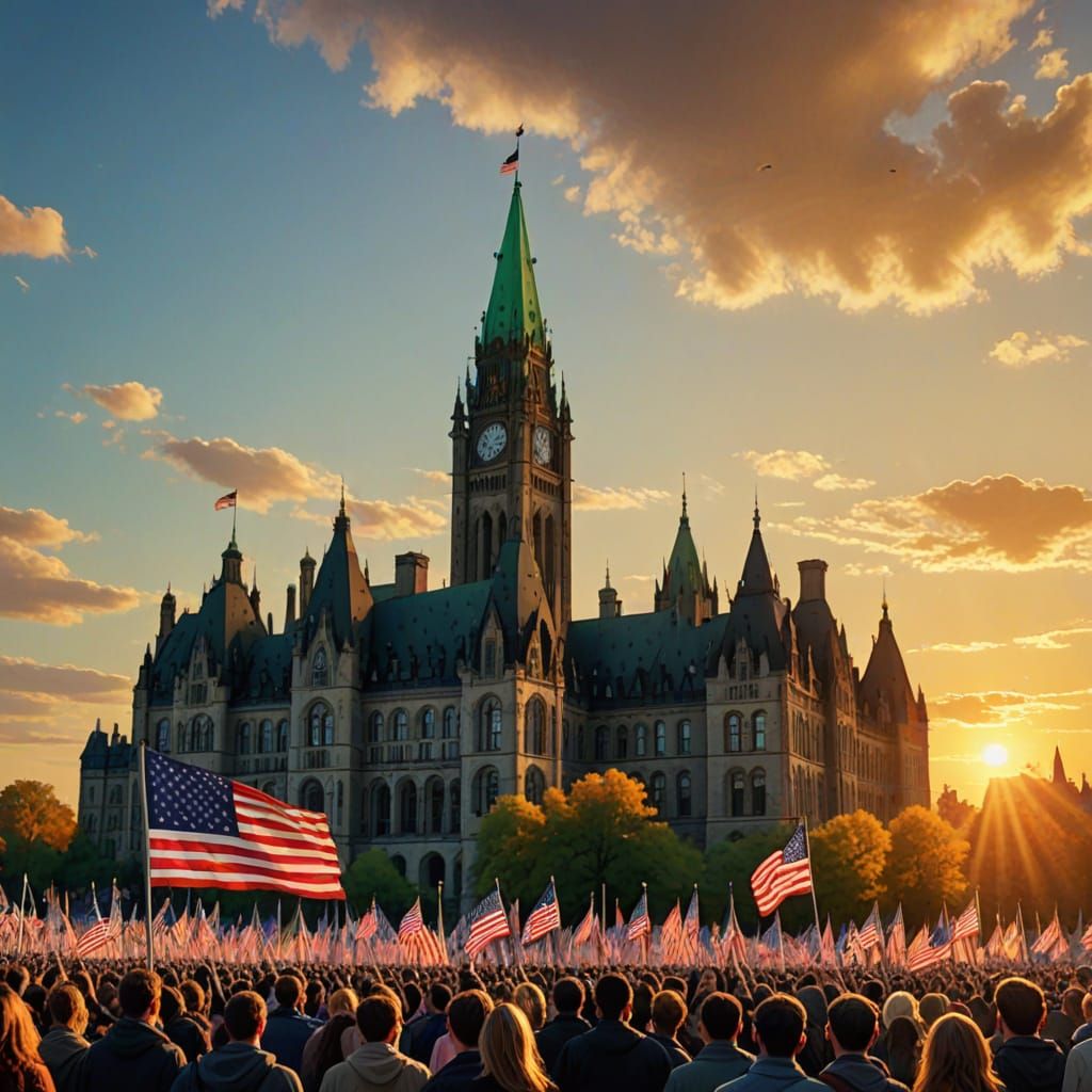 US Flag Flies Over Ottawa in Digital Art