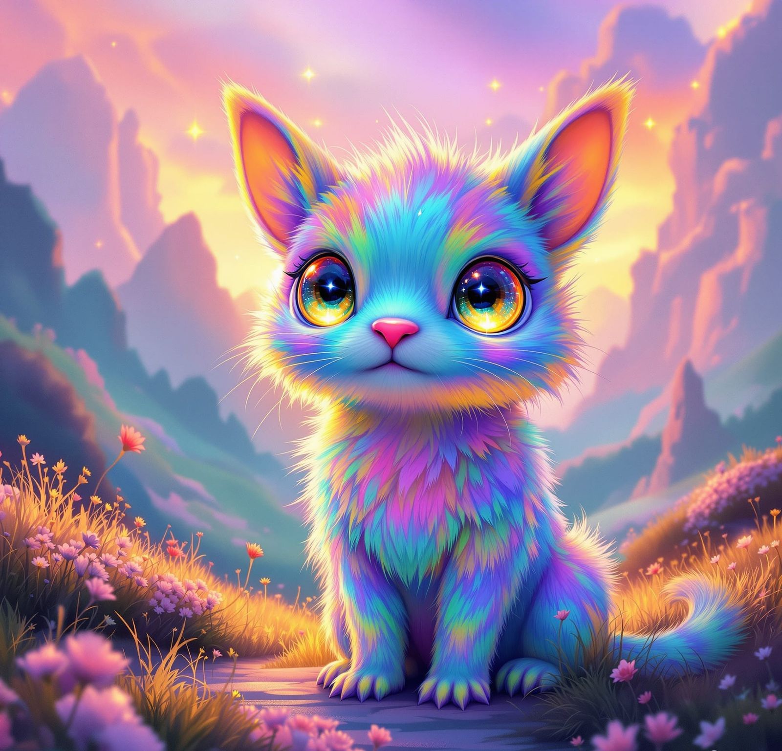 Iridescent Critter in Dreamy, Vibrant Landscape