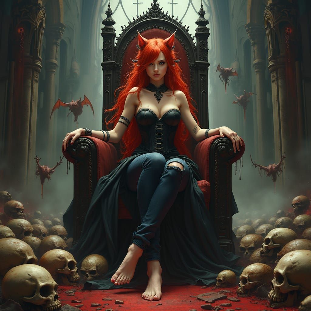 Anime Catgirl Queen in Gothic Cathedral