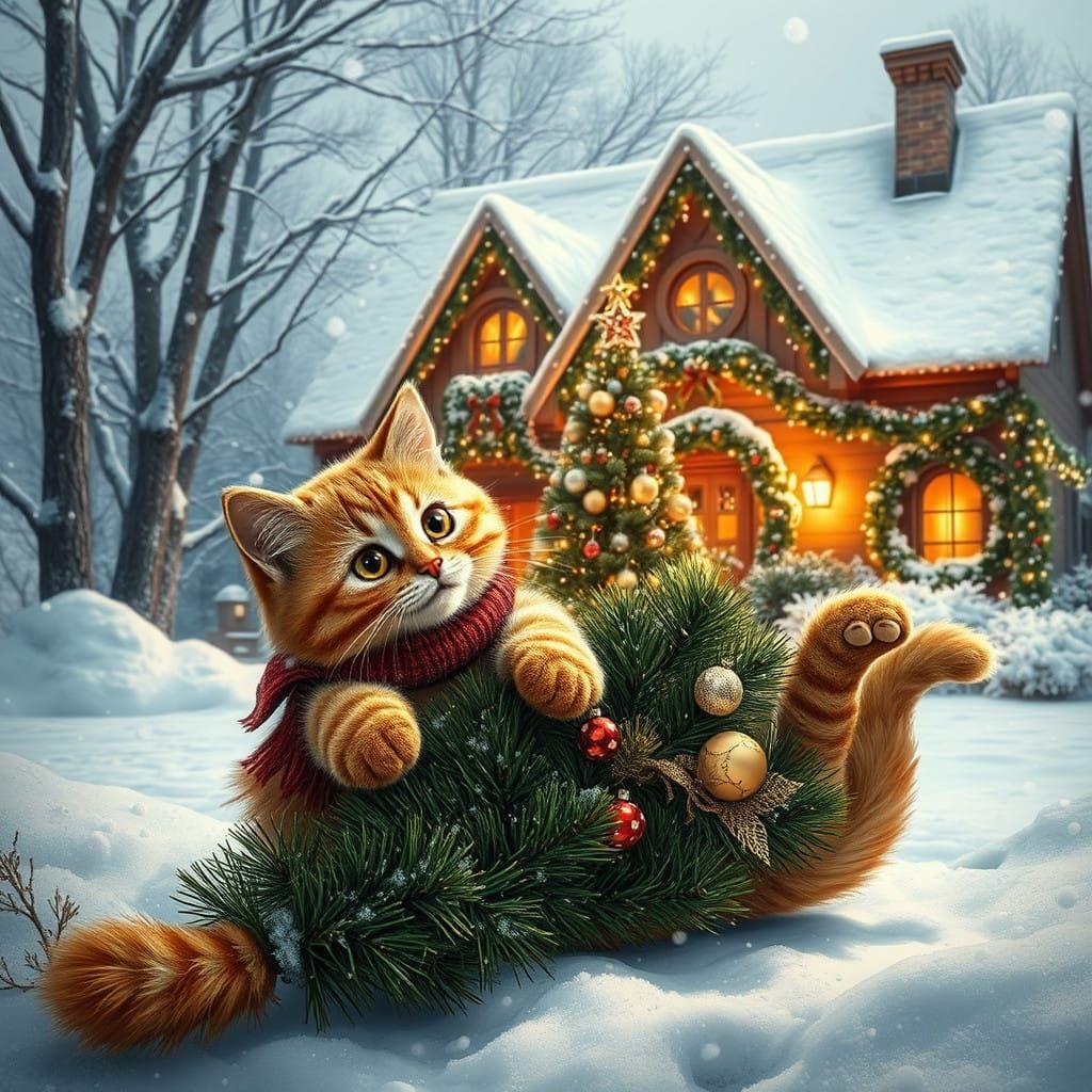 Whimsical Feline Christmas Chaos in Winter Wonderland