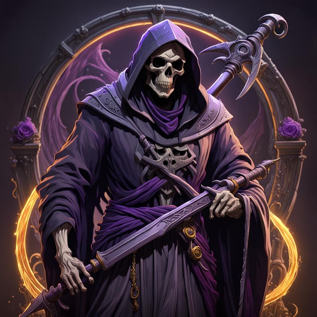 Hyperdetailed Grim Reaper Logo in Dark Fantasy Style