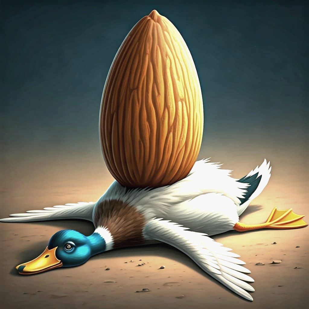 Cartoon Duck Under Giant Almond