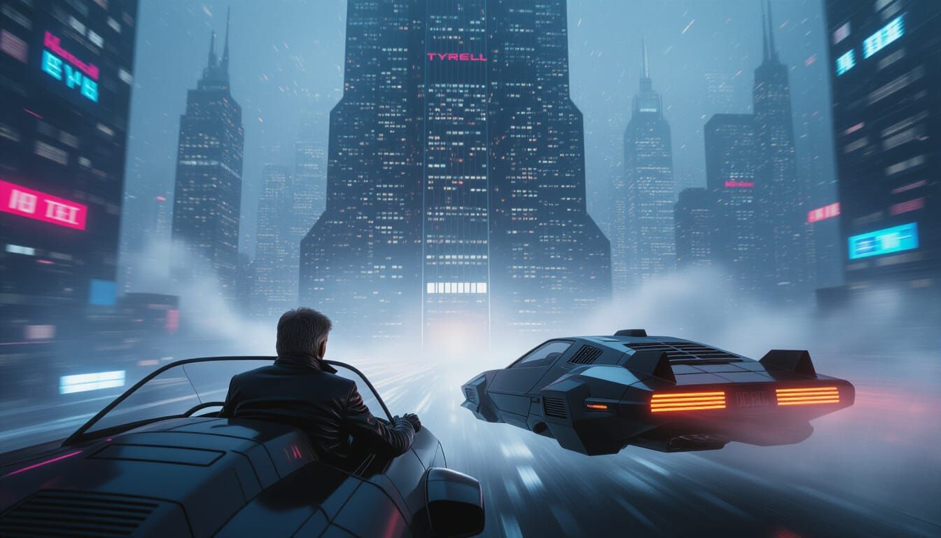 Cyberpunk Pilot Soaring Through Neon Cityscape