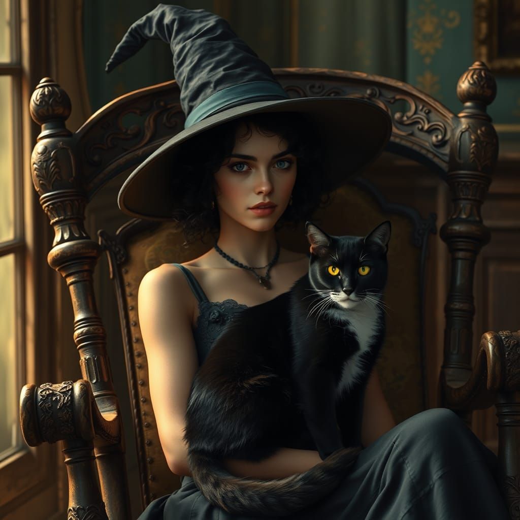 Mystical Woman with Cat in Fantasy Concept Art