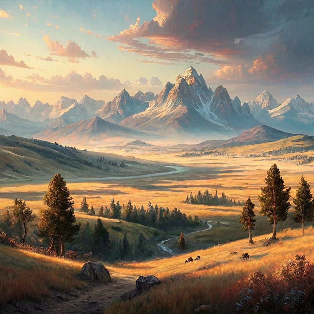 Endless American West Landscape in Warm Golden Light