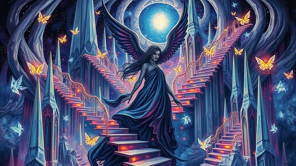 Sorceress in Crystal Labyrinth During Celestial Storm