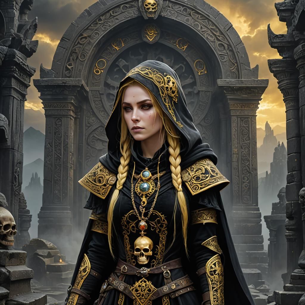 Epic Dwarven Necromancer in a Dark Scenic Landscape