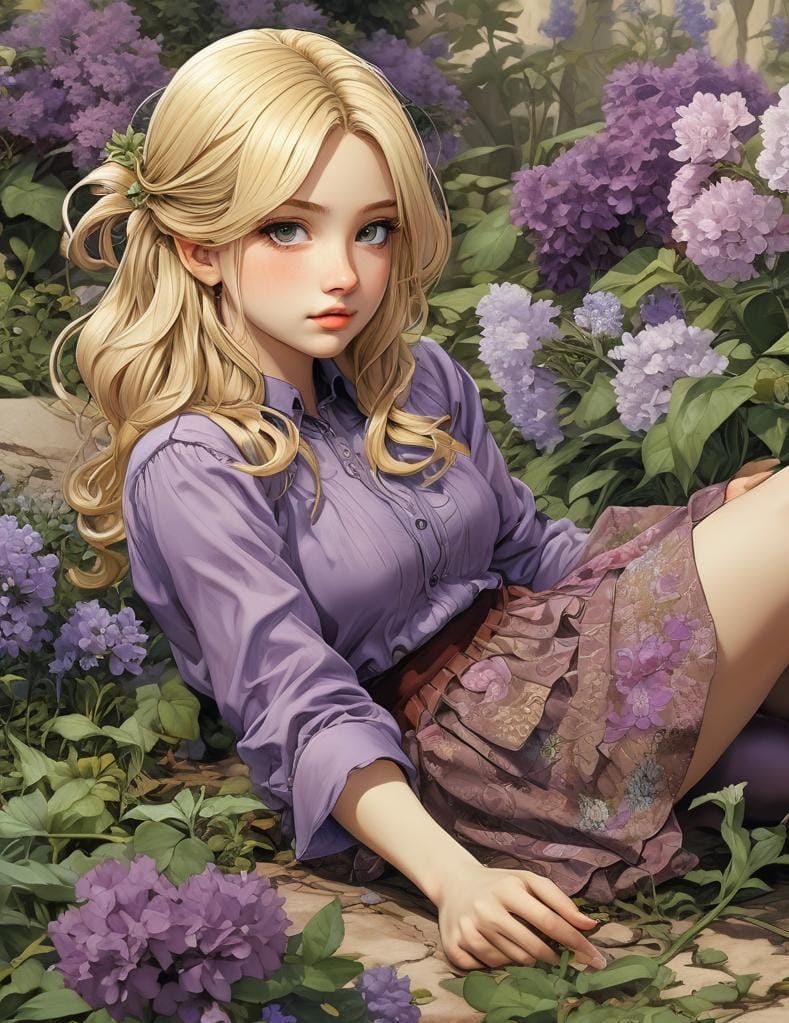 Botanical Manga Art of Girl in Forest