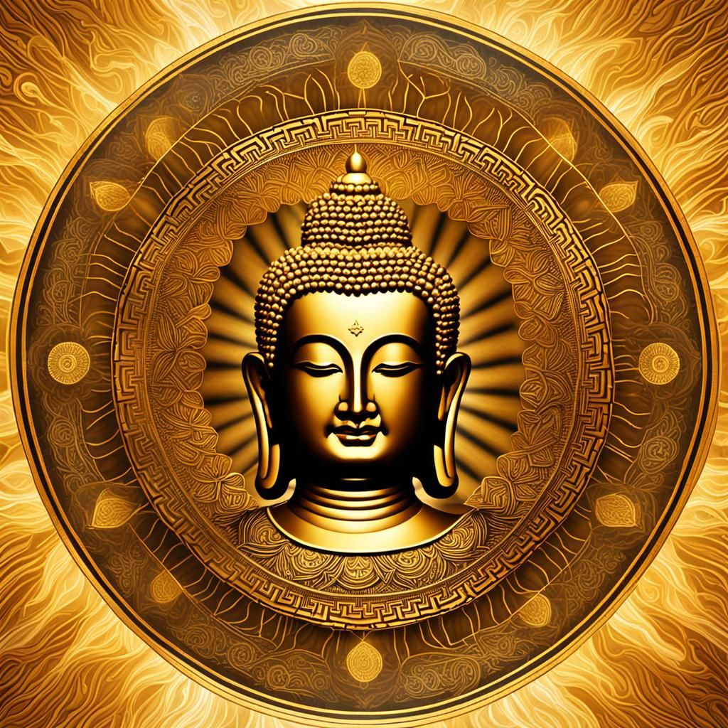 Buddha's Serene Face with Golden Mandala