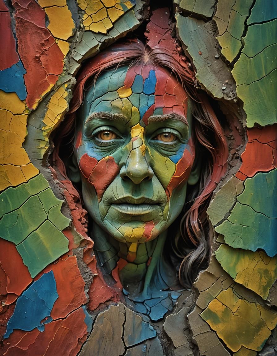 Surreal Split Face Portrait in Magical Realism Style