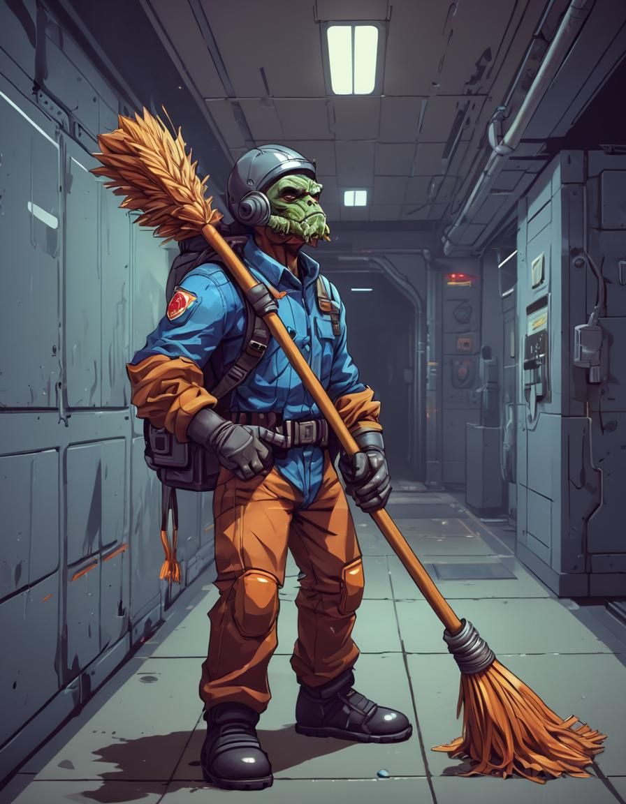 8-Bit Janitor Battles Alien Monster in Spaceship