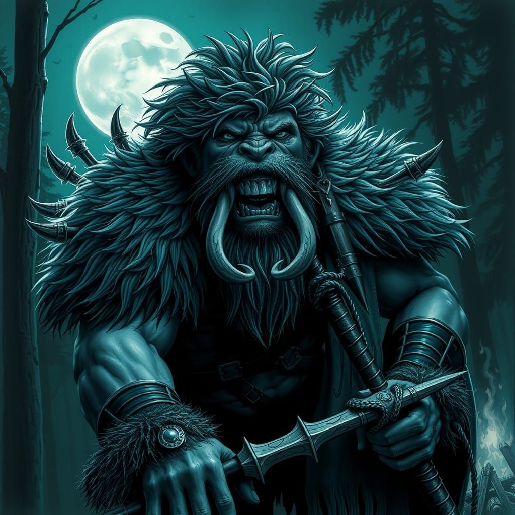 Green and Teal Ork Barbarian Warrior in Forest