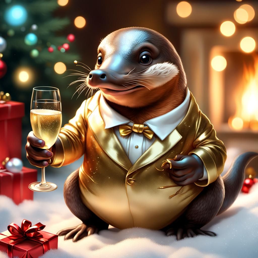 Festive Platypus Celebrates Christmas: 3D Digital Art