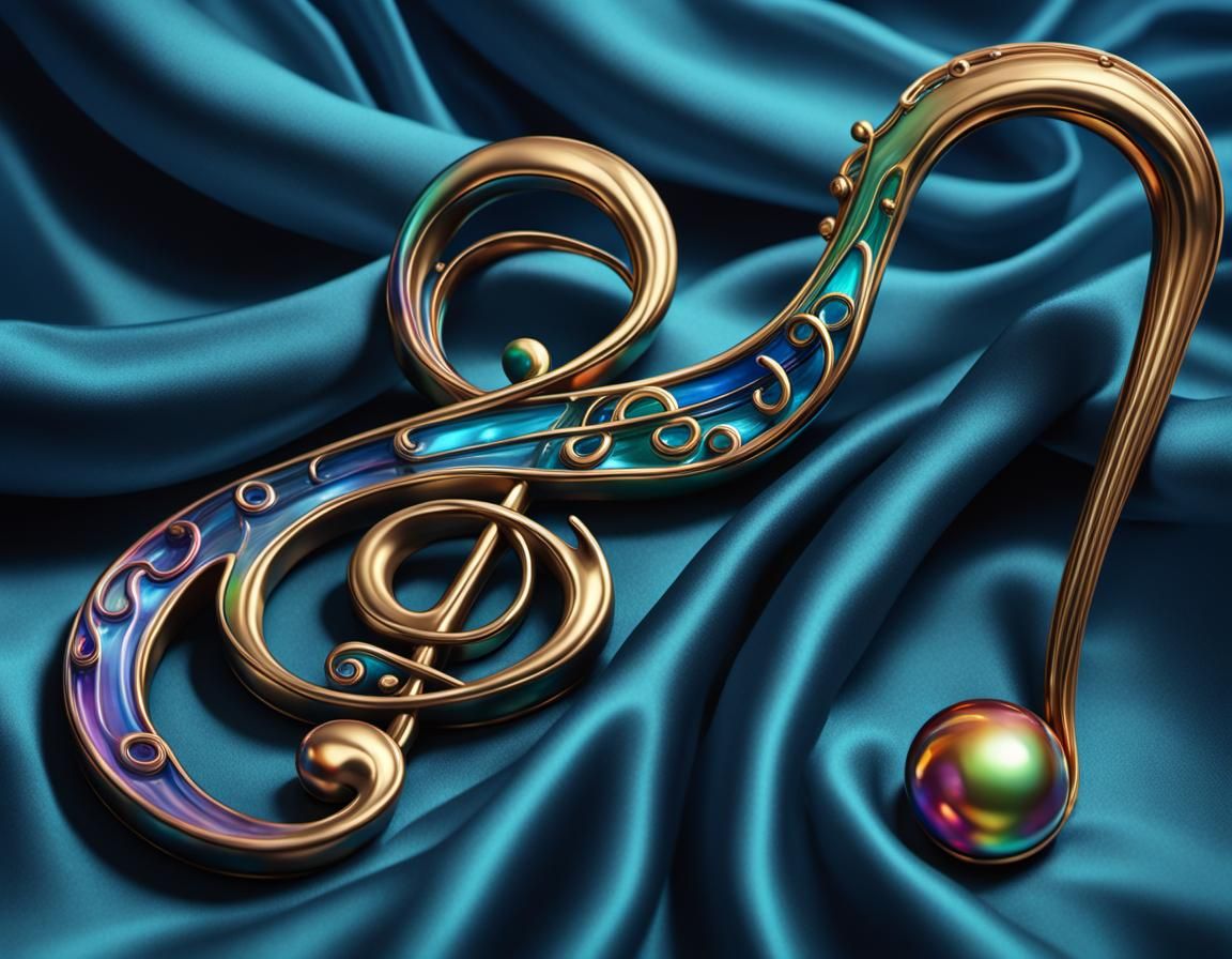Iridescent Glass Treble Clef on Blue Silk