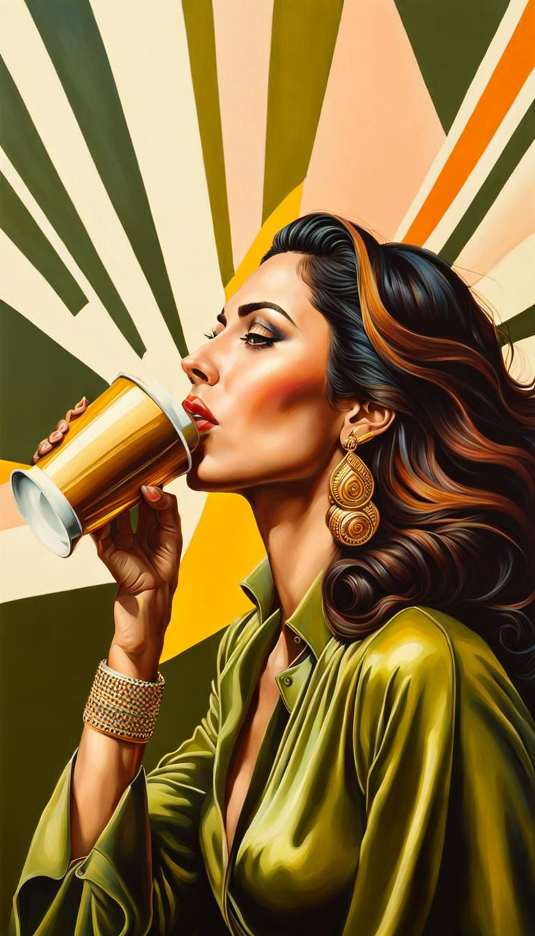 Gorgeous Woman Drinking Coffee in Spanish Style