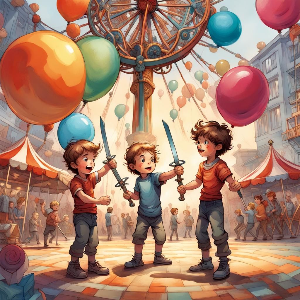 Boys' Balloon Sword Fight at Whimsical Fair