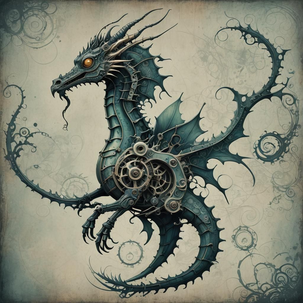 Biomechanical Seadragon in Surreal Gothic Art Style