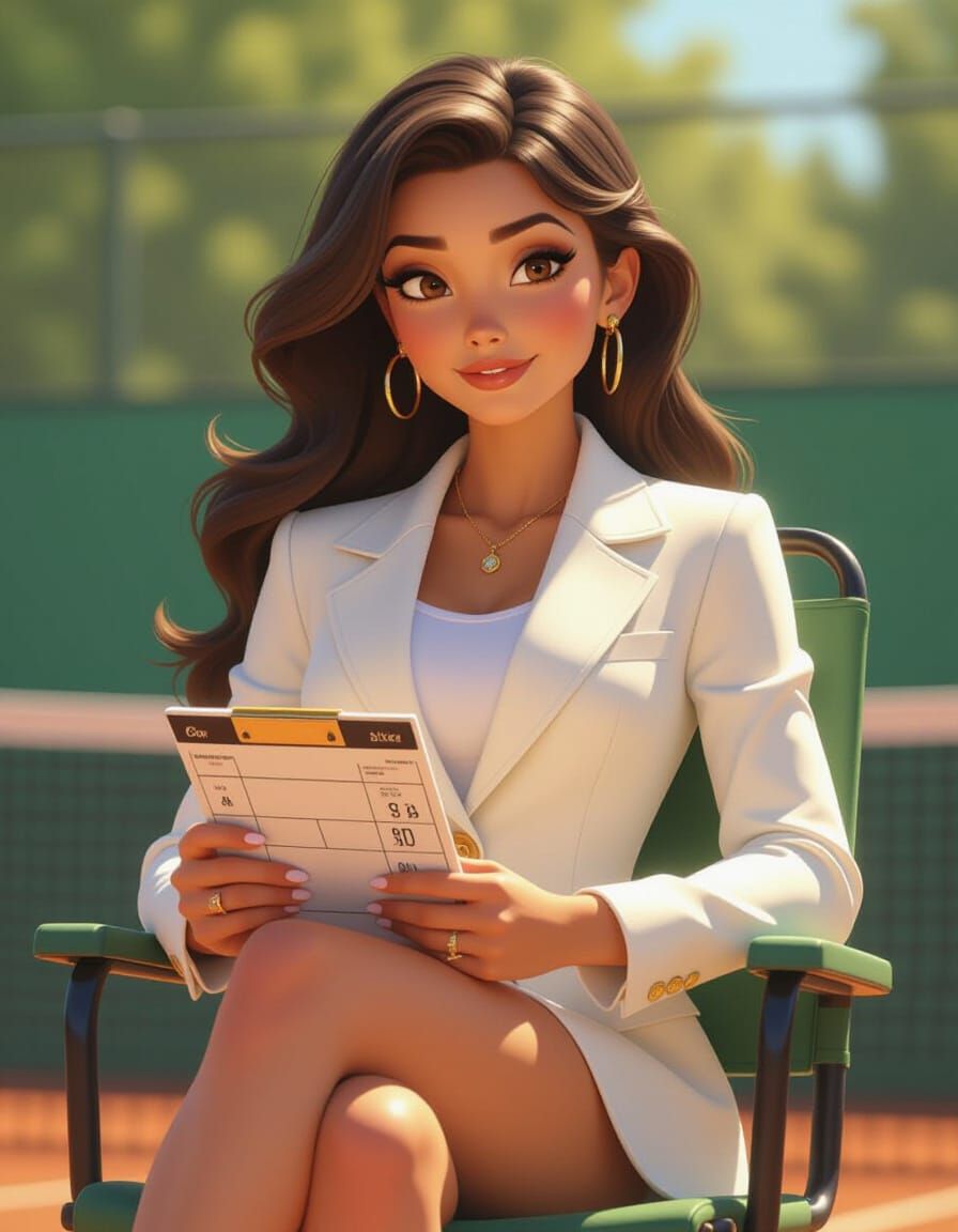 Elegant Tennis Referee in Pixar-Disney Style