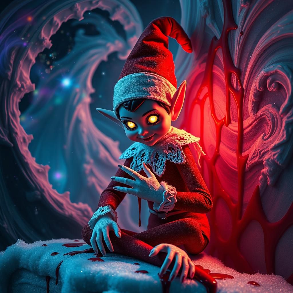 Macabre Elf on Shelf in Gothic Cosmic Horror