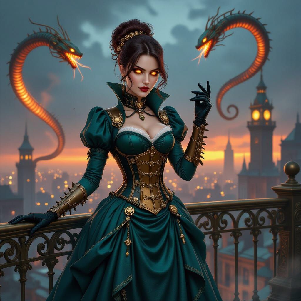 Steampunk Villainess Commands Brass Serpent Brood