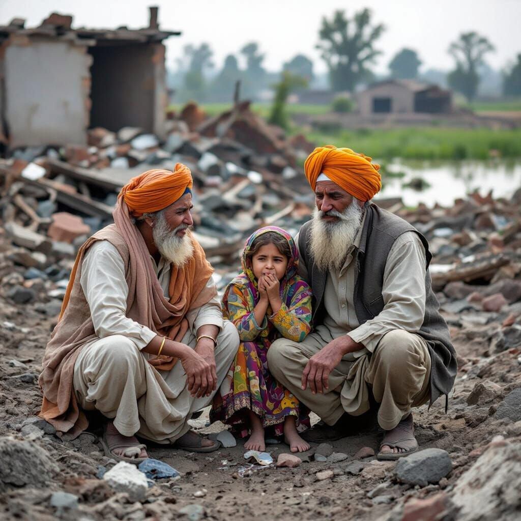 Distressed Sikh Family in Punjab Flood Aftermath