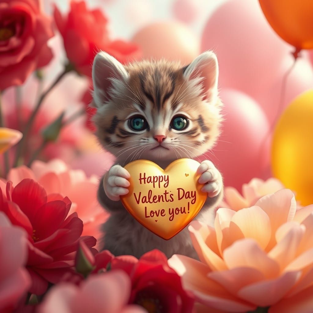 Whimsical Kitten in a Dreamlike Floral Wonderland