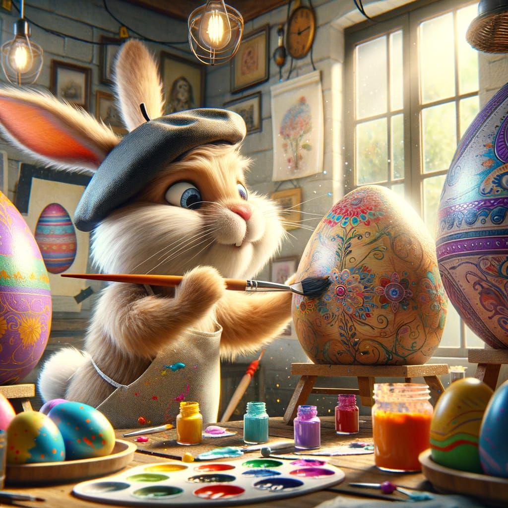 Whimsical Easter Bunny Artist at Work