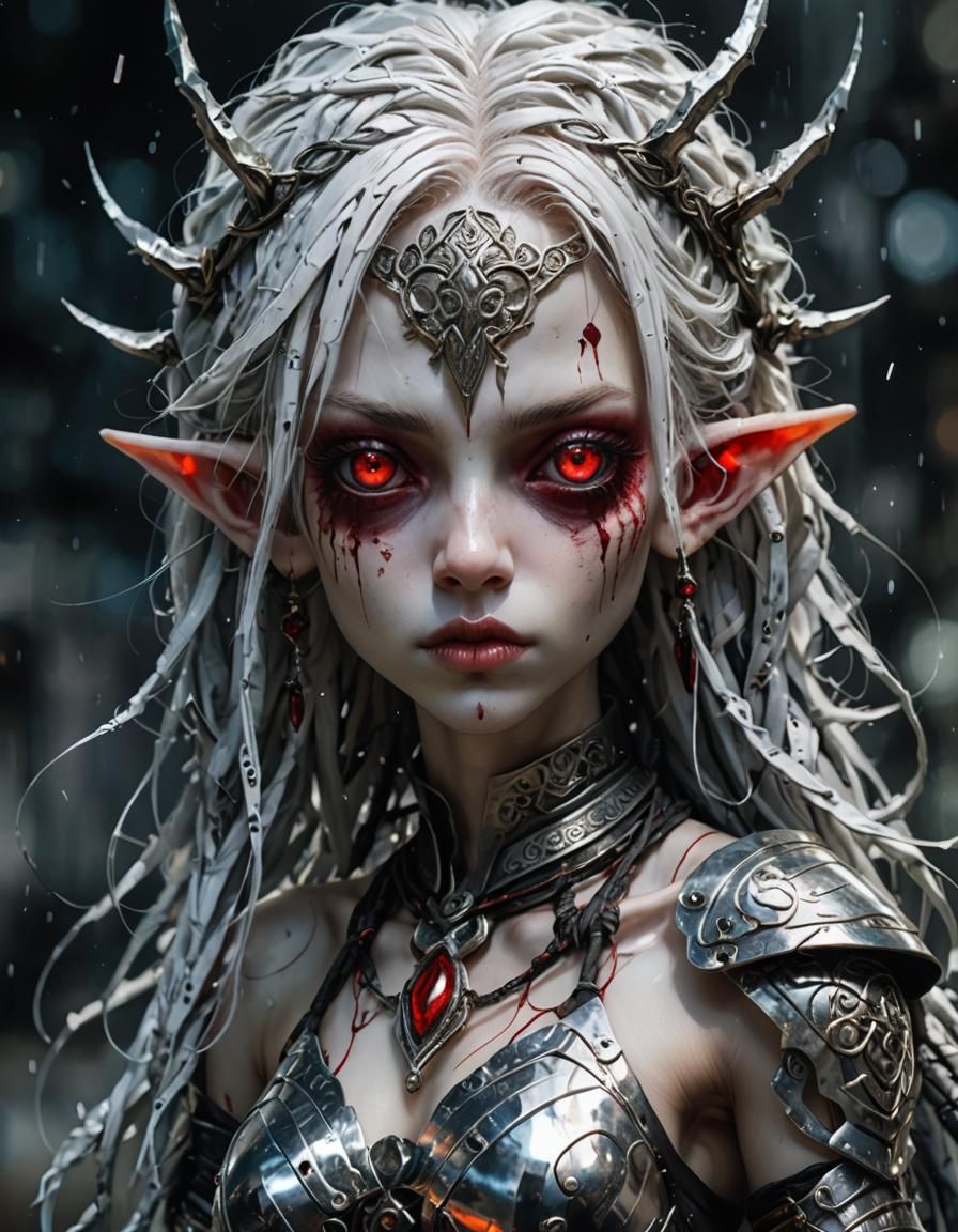 Chibi Dark Elf Warrior with Silver Armor