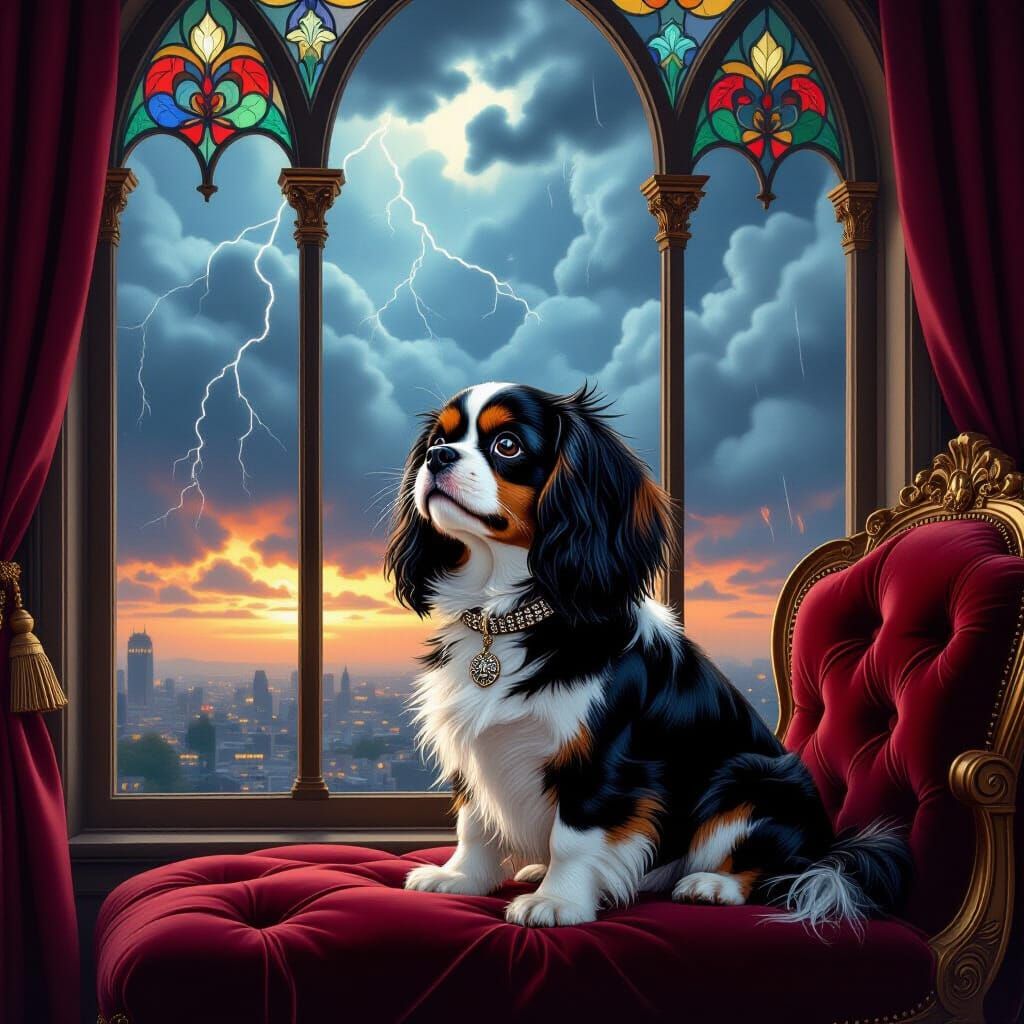 Cavalier King Charles Spaniel in Gothic Castle