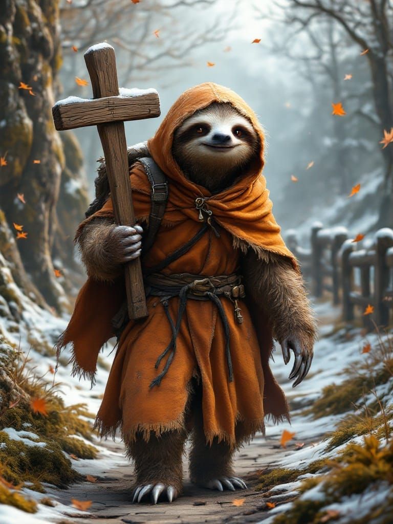 Anthropomorphic Sloth in Castle Halls