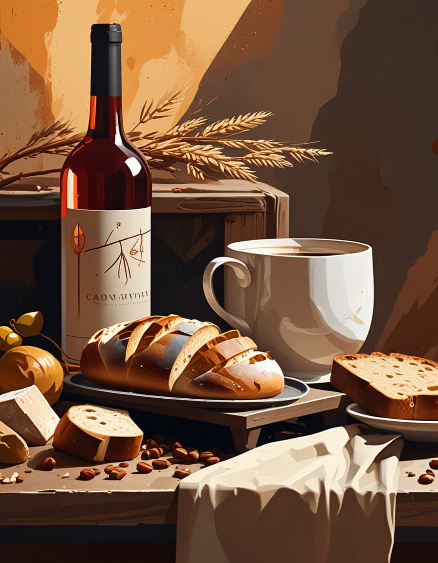 Stylized Still Life of Communion in Painterly Style