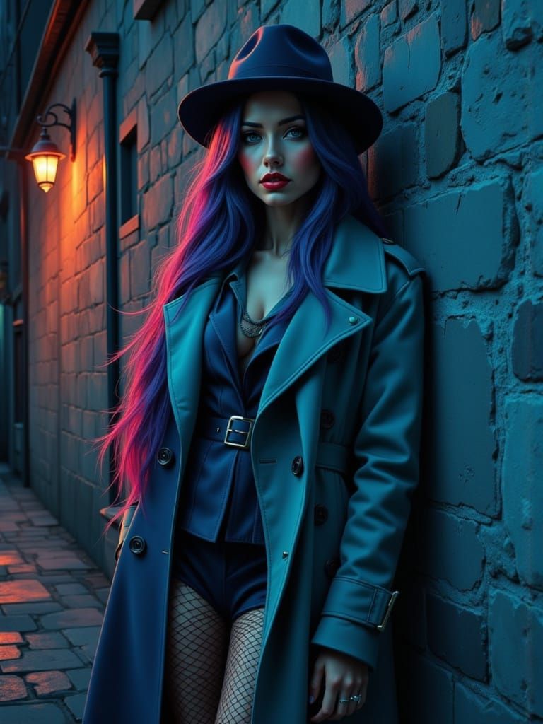 Anime Noir: Mermaid Hair and Fedora in Fog