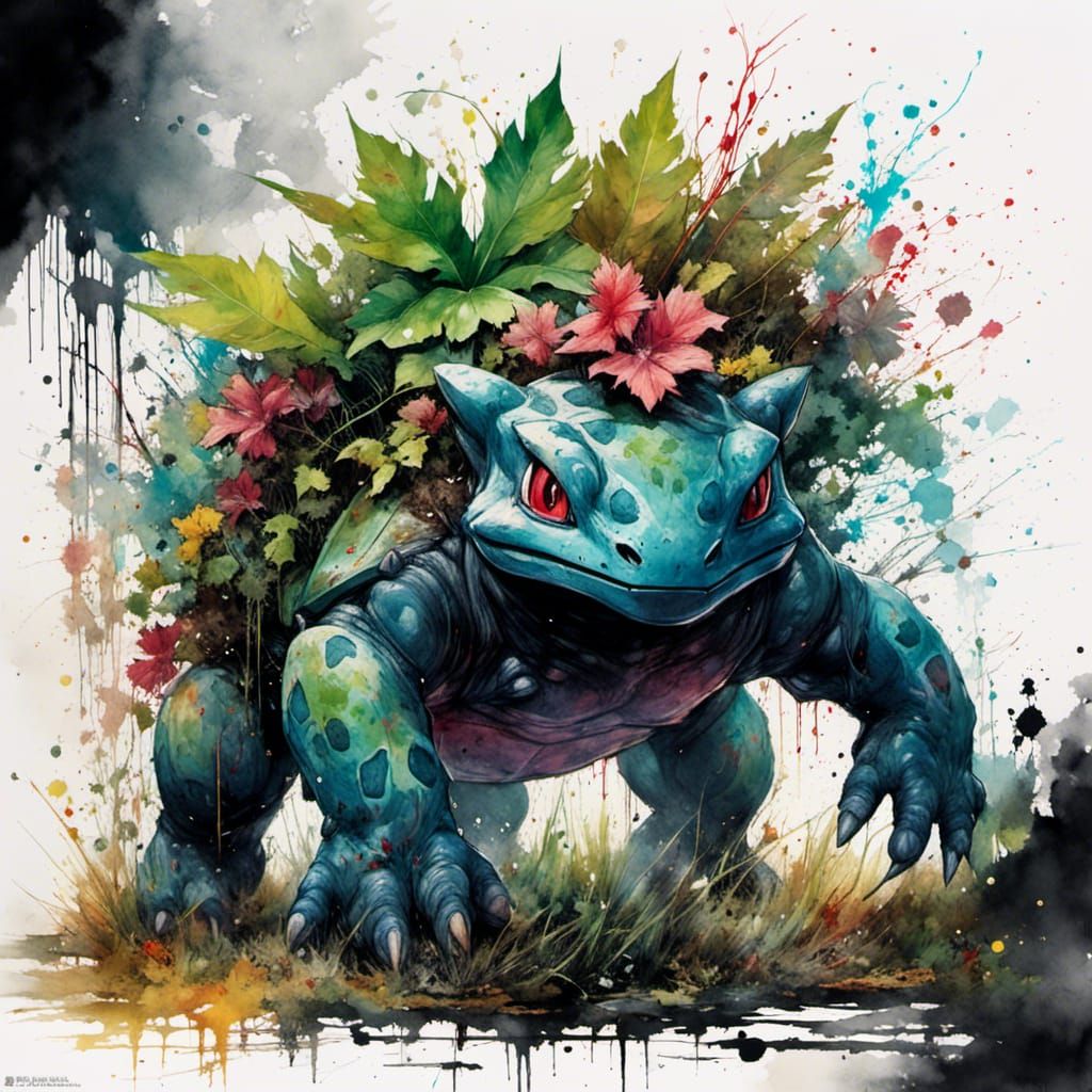 Venusaur Splash Art in Watercolor and Oil