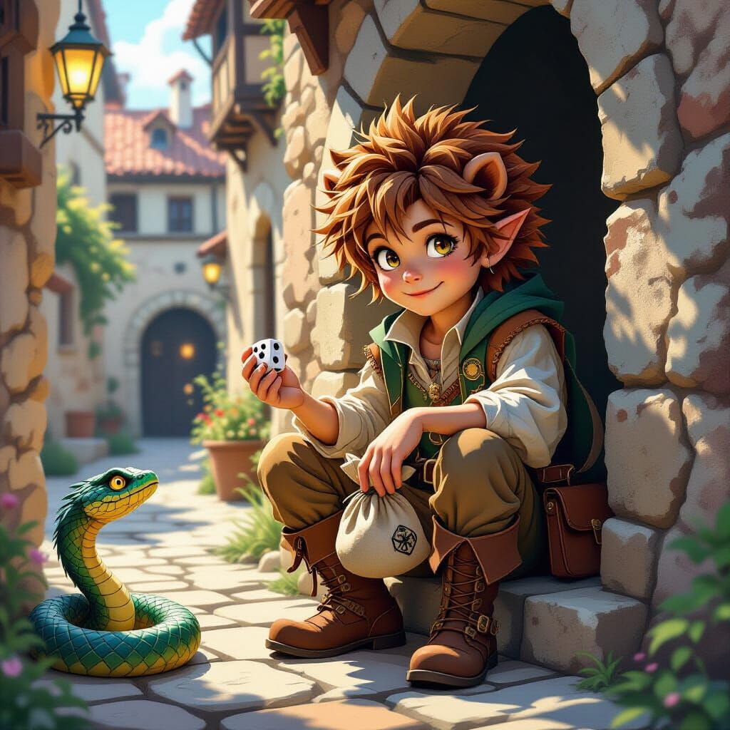 Mischievous Boy Observing Medieval Alley