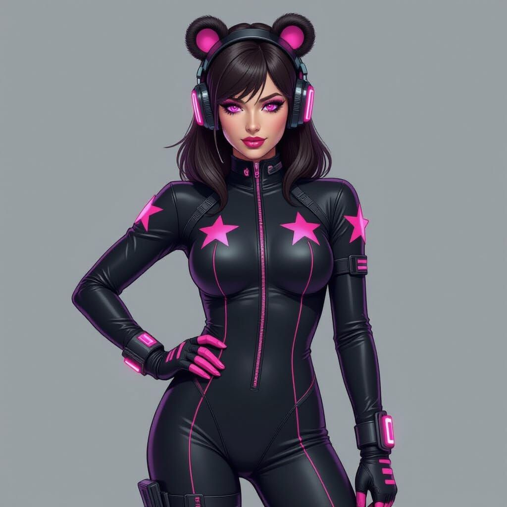 Futuristic Noir Spy in Onesie Suit with Star Accents