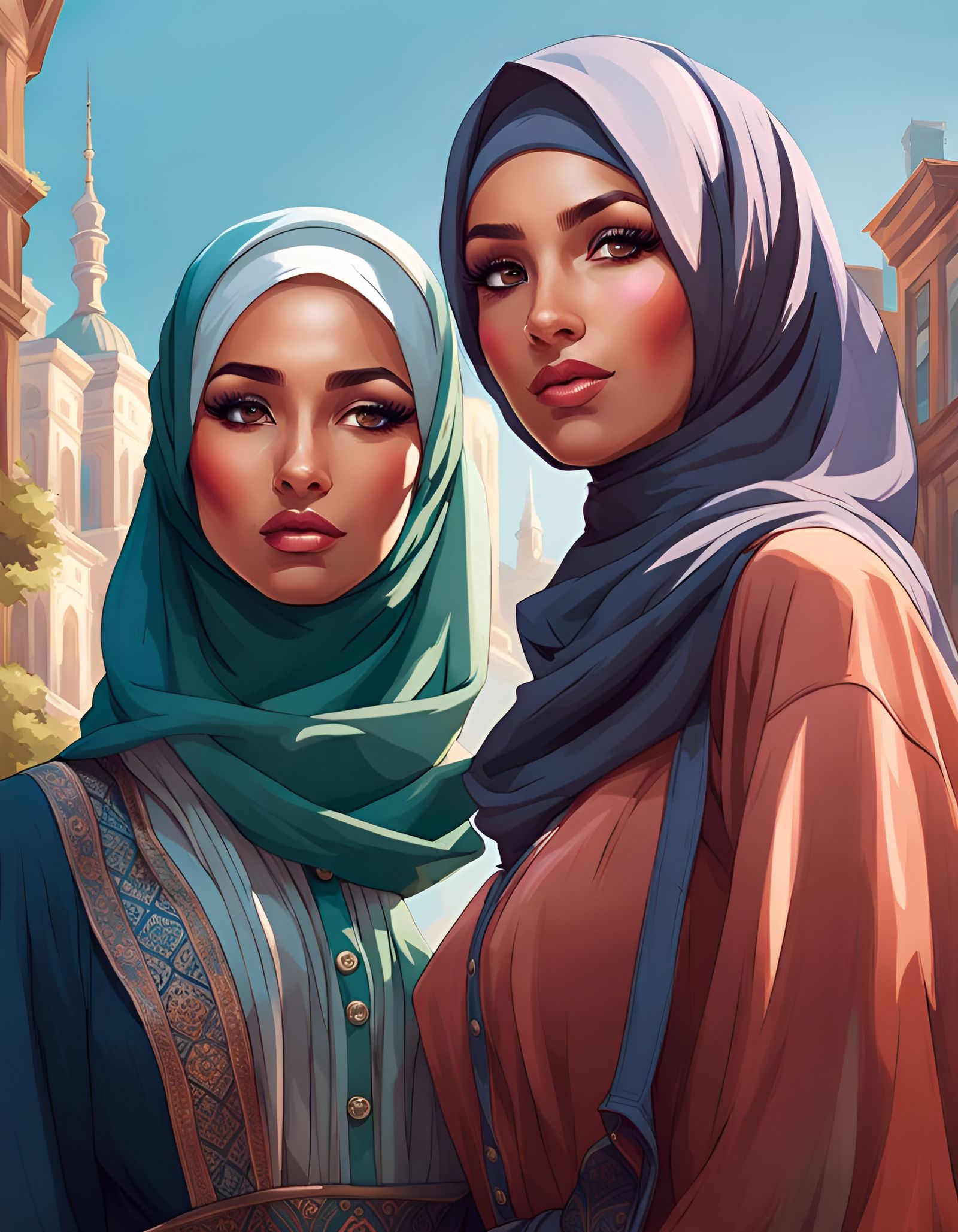 Charming City Exploration by Two Women in Hijabs