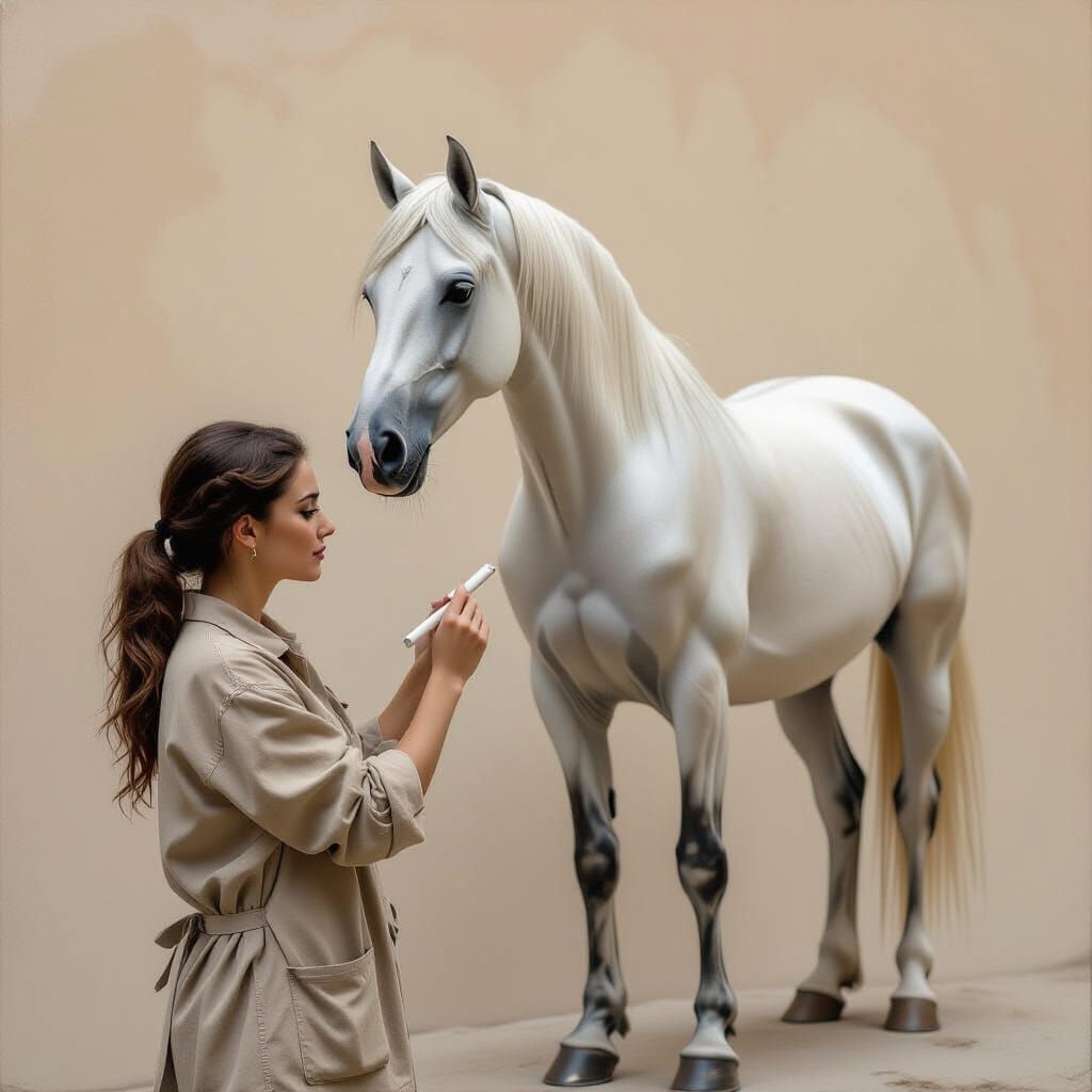 A chalk line art illustration depicts a woman carefully pain...