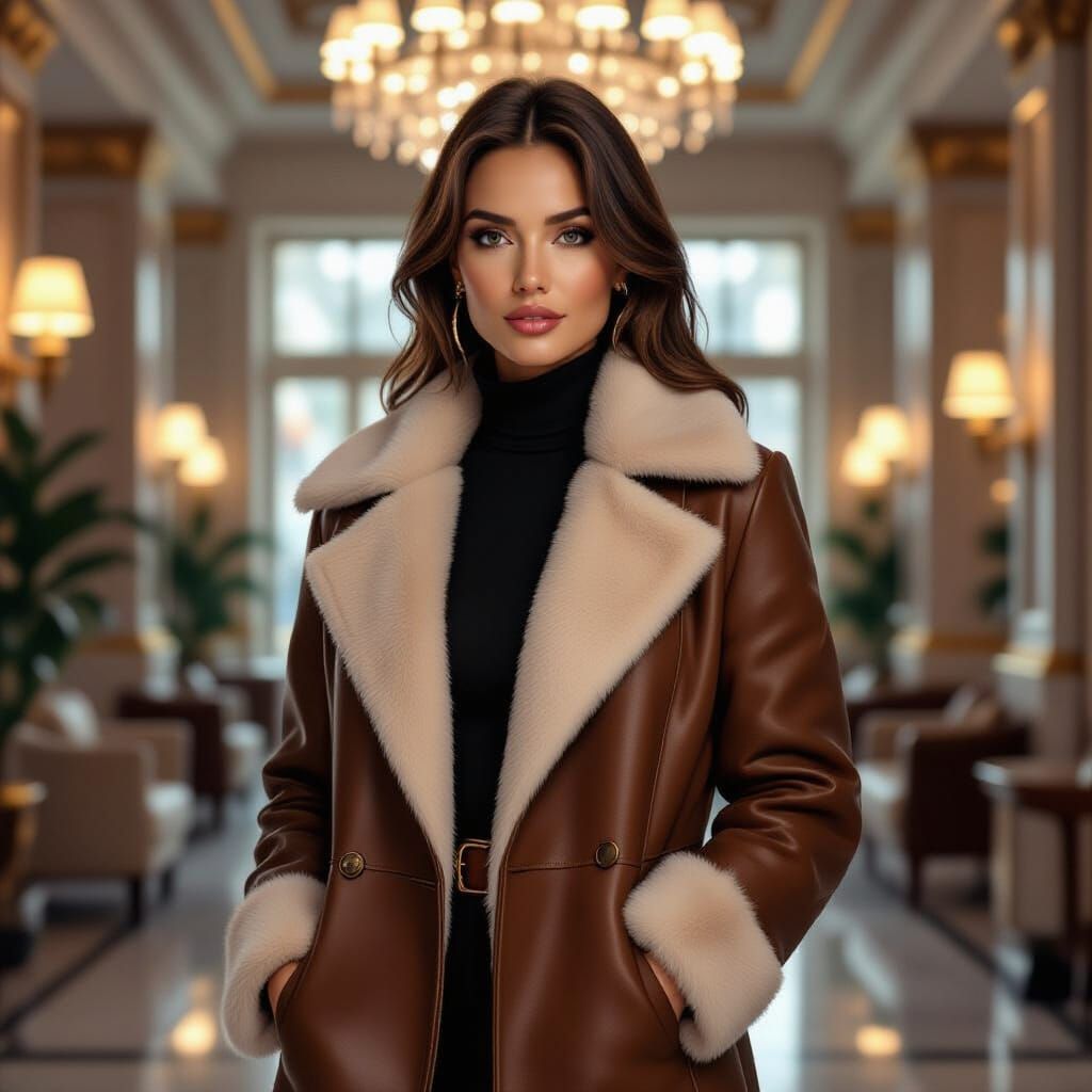 Elegant Woman in Fur Coat: Hyperrealistic Art