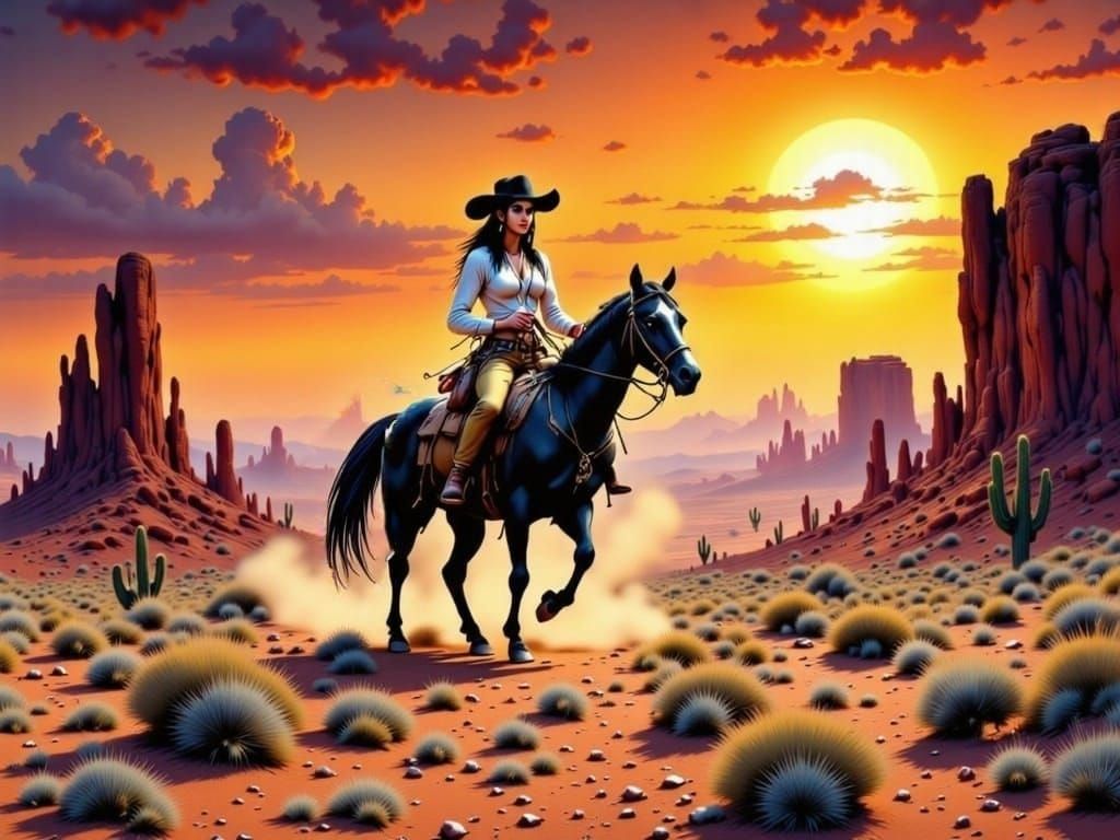 Woman on horseback in the wild west