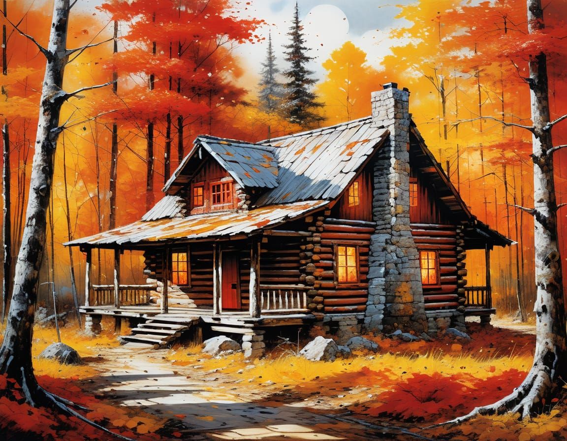 Autumn Log Cabin: Abstract Art in Complementary Colors