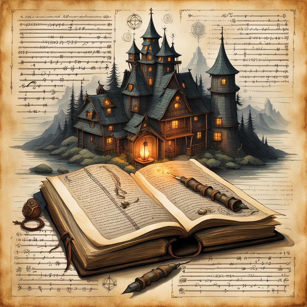 Wizard Inscribing Ancient Parchment with Calligraphy