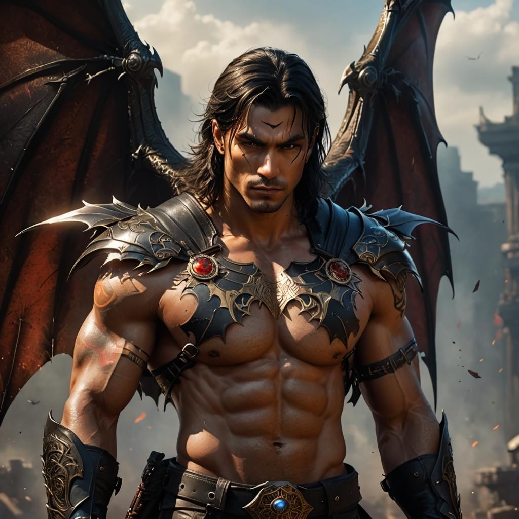 Heroic Winged Warrior in Dark Fantasy Style