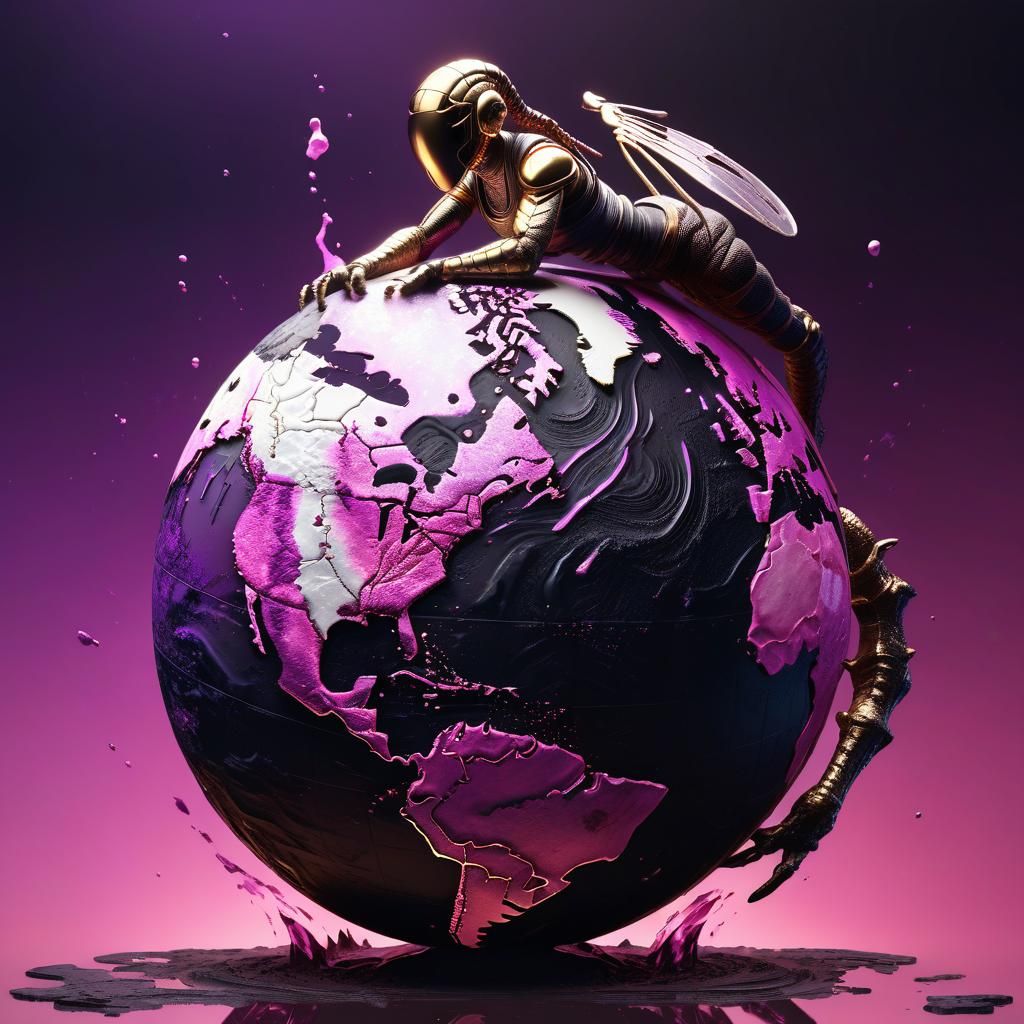 Scorpio Woman on Earth Globe in Splash Art Style