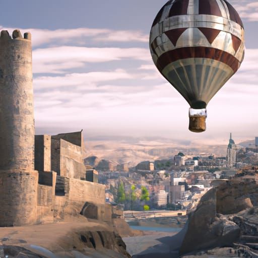 Hot Air Balloon over Ancient Arab City