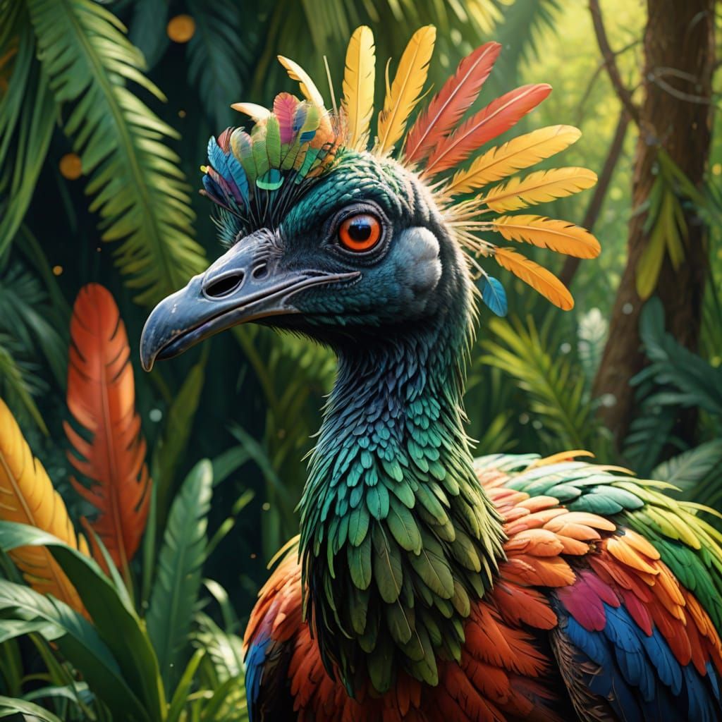 Colorful Moa Bird in Hyperrealistic Concept Art