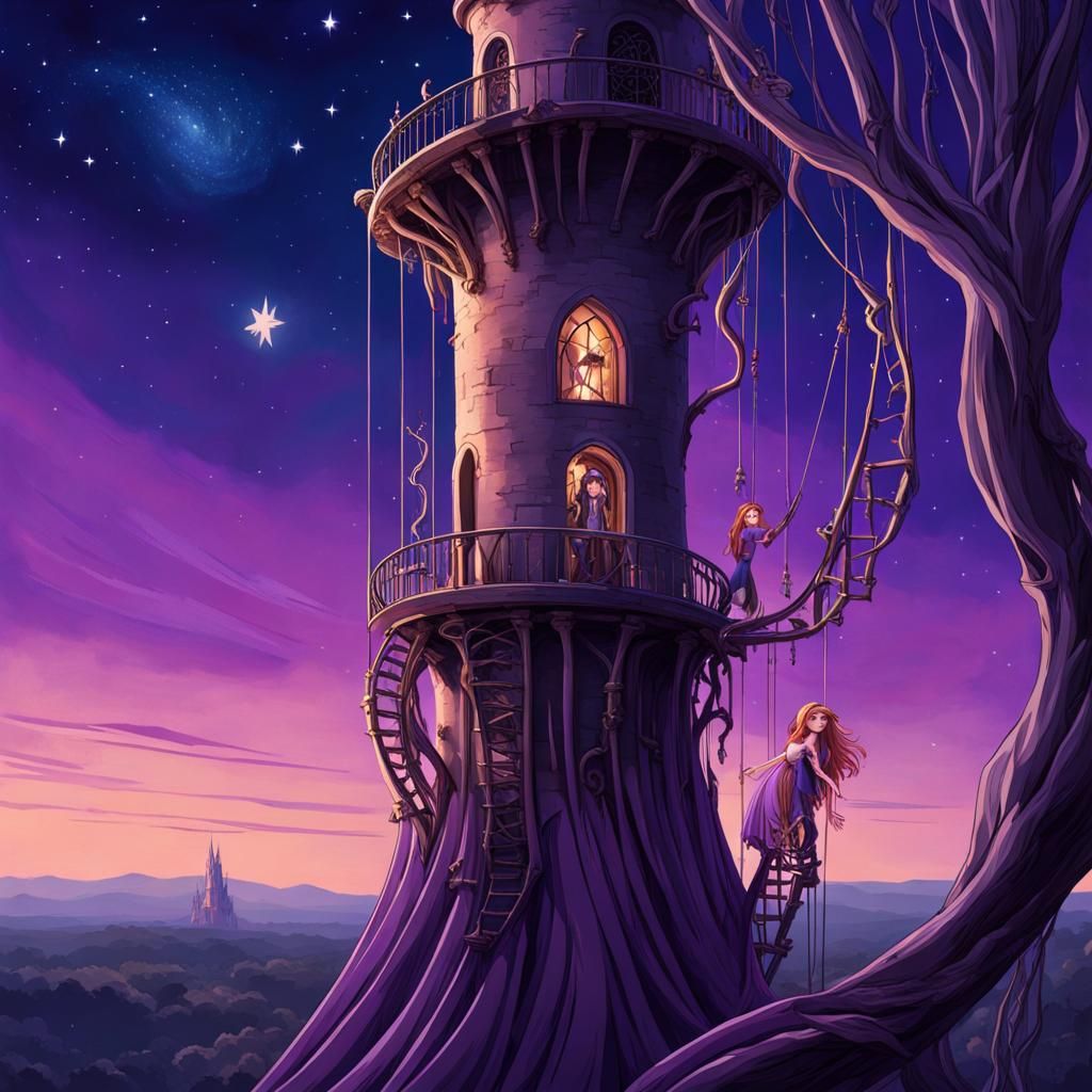 Mechanical Rapunzel in Bone Tower Digital Art