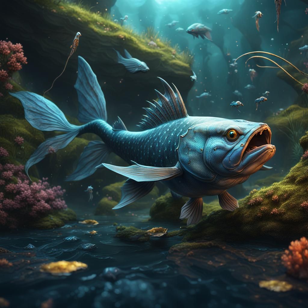 Fantastical Catfish Matte Painting in Deep Color