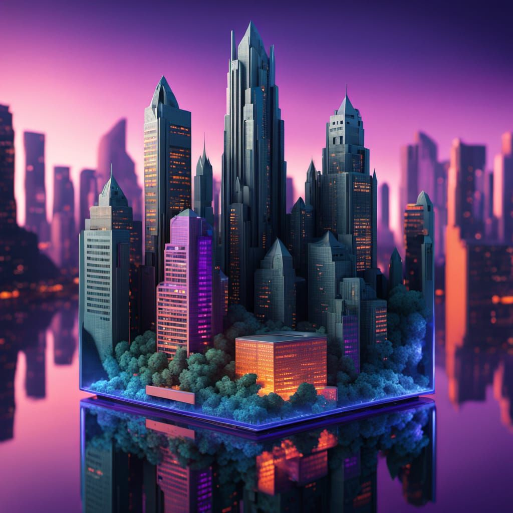 Surreal Cityscape in a Vibrant, Dreamlike Cube