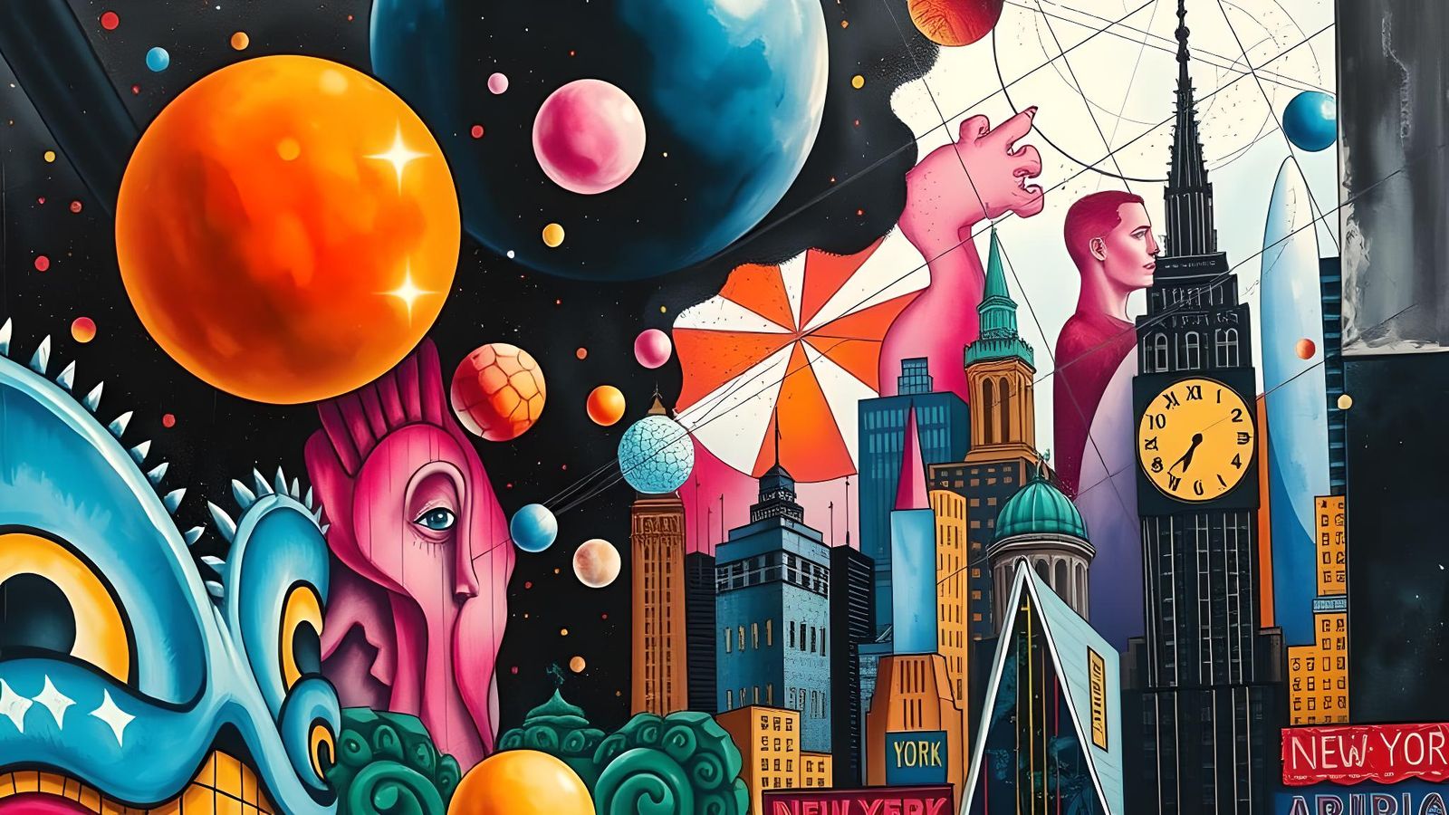 Psychedelic New York in 2125: Watercolor and Ink