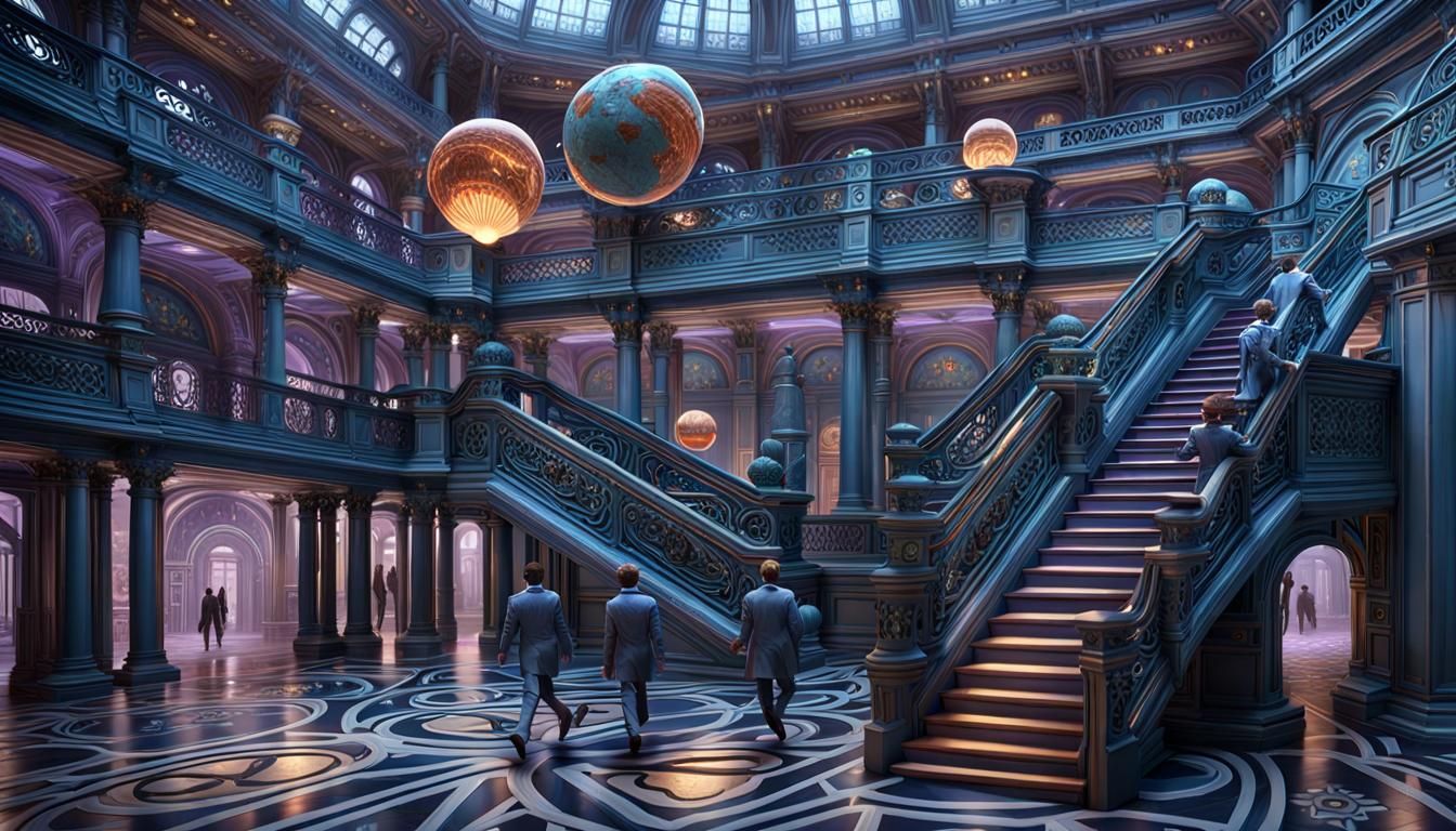 Complex Sci-Fi Lab with Scientists in Art Deco Style